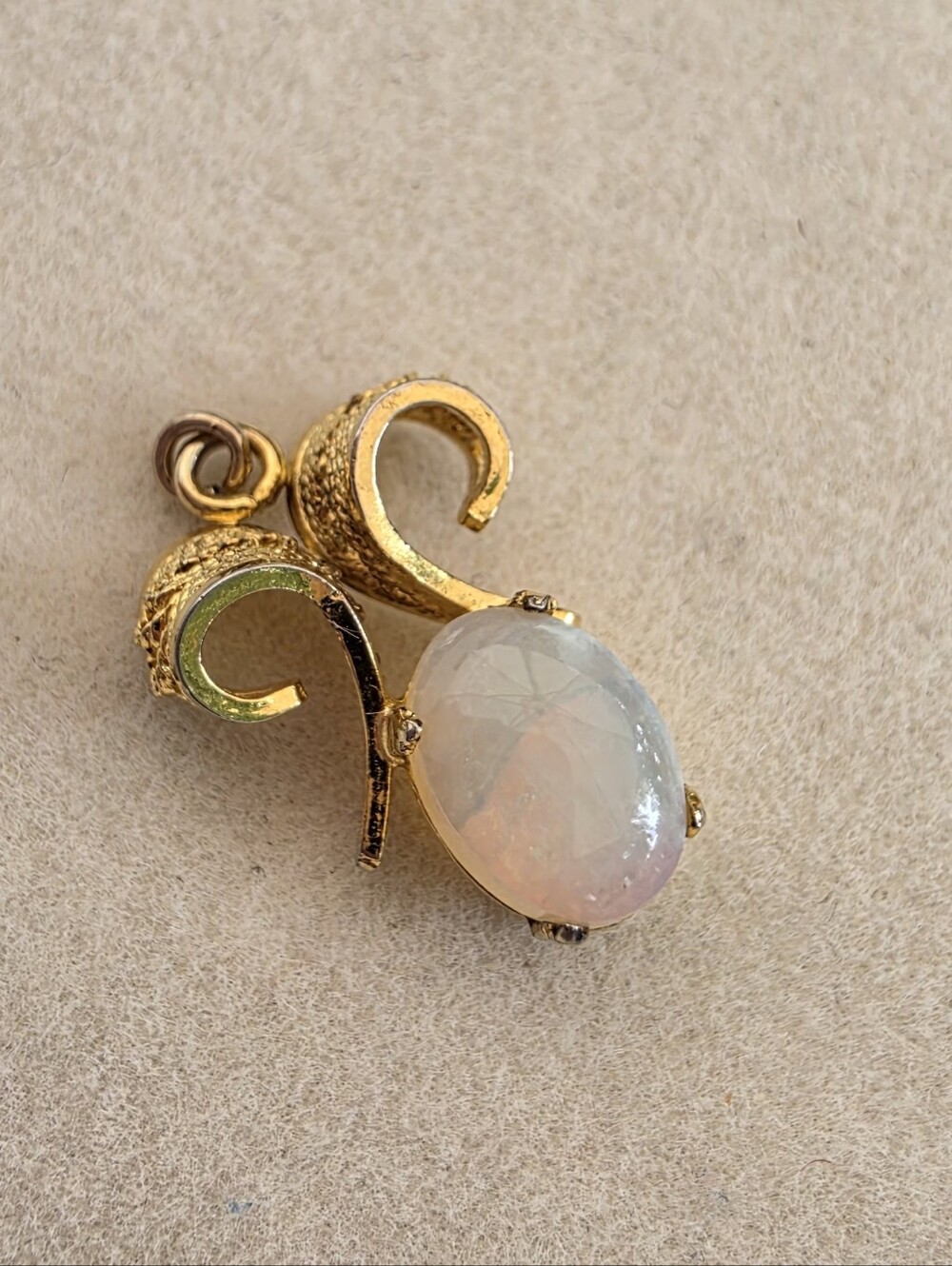 Vintage Binder Brothers 12K Gold Filled Scroll Moonstone Pendant Charm • 0.88g